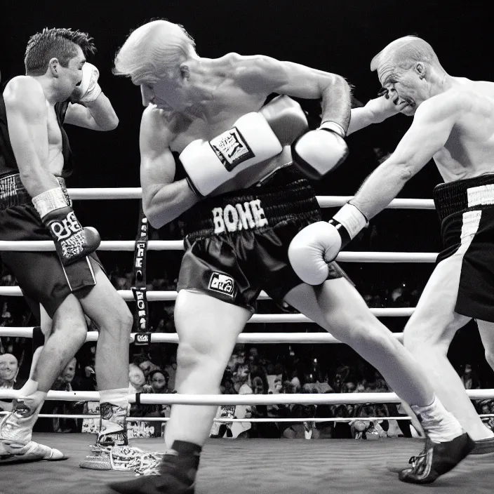 Image similar to boxing match of biden and trump, b & w detailed sharp photo