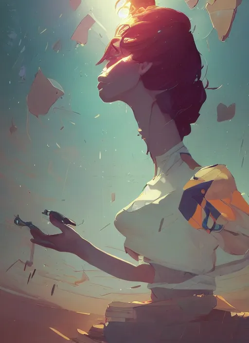 Image similar to overwhelmed with floating thoughts behance hd artstation by jesper ejsing, by rhads, makoto shinkai and lois van baarle, ilya kuvshinov, ossdraws, that looks like it is from borderlands and by feng zhu and loish and laurie greasley, victo ngai, andreas rocha