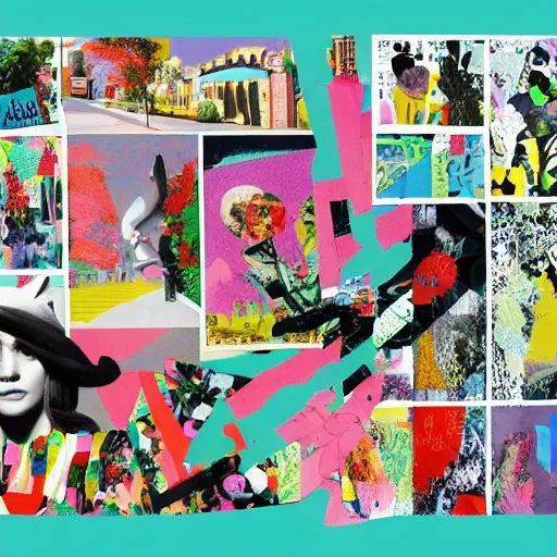 Prompt: a beautiful aesthetic!!! pop art collage! rolling coherent! arcadia landscape, made in a magazine clipping collage style, cutout, clippings of a fashion magazine, made by a depressed art student