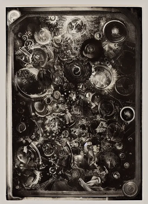 Image similar to old wetplate daguerreotype portrait of creation of time, explosion of data fragments, fractal, intricate, elegant, highly detailed, parallax, leica, medium format, subsurface scattering, portrait, elegant, highly detailed, matte painting, by stanley spencer