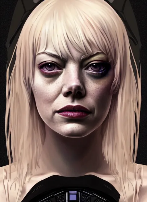 Image similar to portrait of Emma Stone as Leeloo from the fifth element as a character in Cyberpunk 2077, looking at camera, intricate, elegant, sci-fi, extremely detailed, digital painting, artstation, concept art, smooth, sharp focus, illustration, ambient lighting, incredible art by artgerm and greg rutkowski and alphonse mucha and simon stalenhag