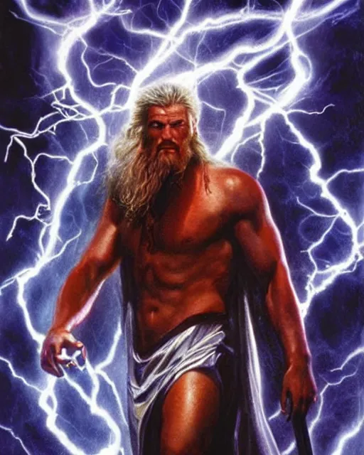 Prompt: zeus, lightning, airbrush, drew struzan illustration art, key art, movie poster