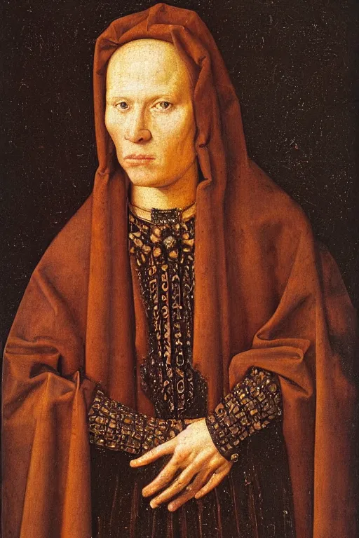 Image similar to portrait of atlach - nacha, oil painting by jan van eyck, northern renaissance art, oil on canvas, wet - on - wet technique, realistic, expressive emotions, intricate textures, illusionistic detail