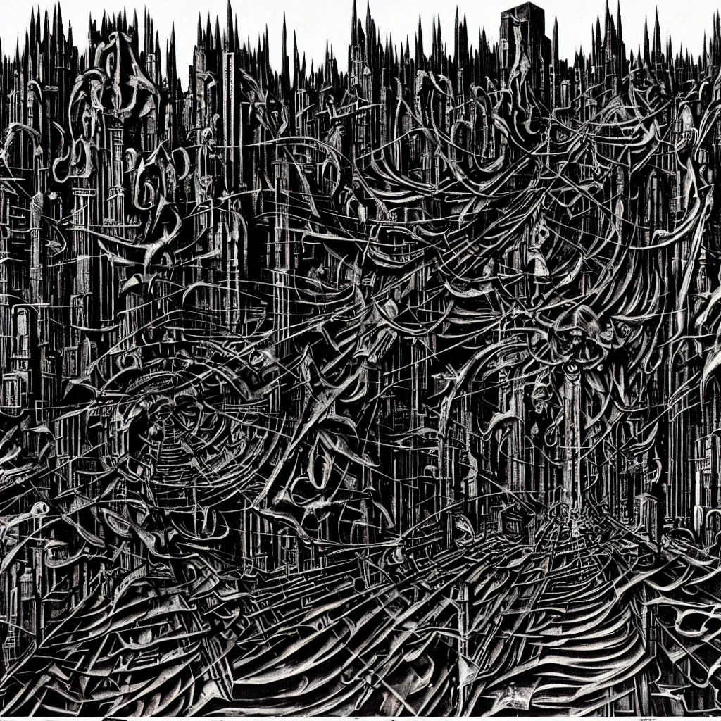 Prompt: the end times, destruction, city, in collaboration with H.R. Giger