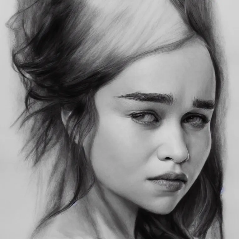 Image similar to Emilia Clarke, concept art, masterpiece, pencil painting, photorealism