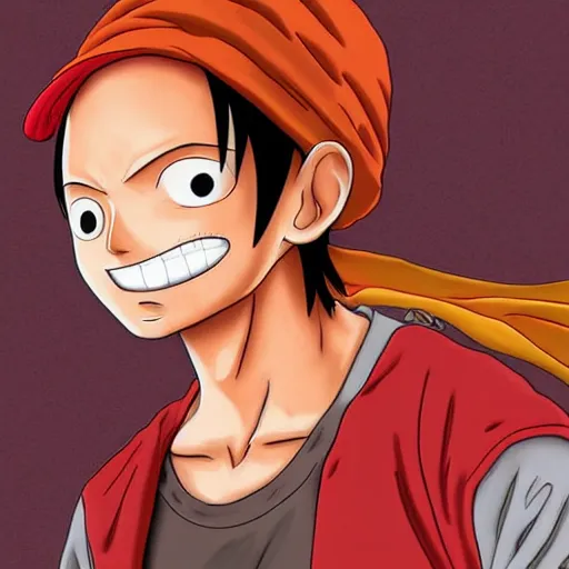 Image similar to Luffy wearing a beanie and joggers, stunning digital art