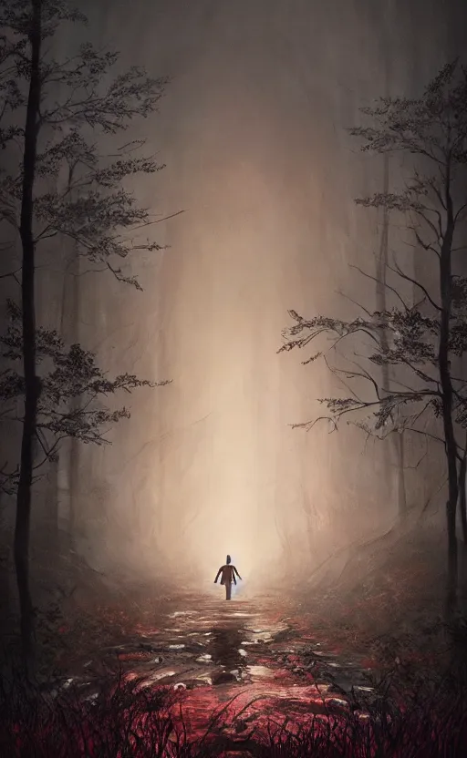 Image similar to dark fantasy concept art of a stranger things inspired landscape, spooky and creepy, with an eery vibe, dynamic lighting, photorealistic, hyper realistic, ultra detailed, ambient lighting, atmospherical, stunning visuals, creative, trending on art station, stunning visuals