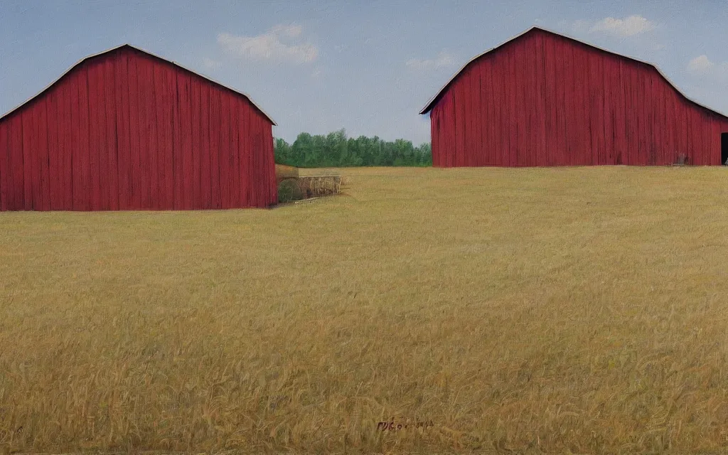 Image similar to a painting of an empty barn in summer, by peteris kalve, oil on canvas