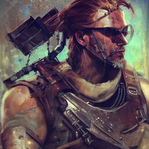 Prompt: Rustpunk Zeus Magician Portrait portrait portrait Dungeon Interior Man MetalgearSolid TheWitcher3wildhunt Cover Art Face Head Eyes Snack Pilot Wearing Shell Vest Kuvshinov Ilya Ismail Inceoglu Arnold Bocklin Jakub Rebelka dug stanat Anime Brushstrokes Oil Painting Impasto