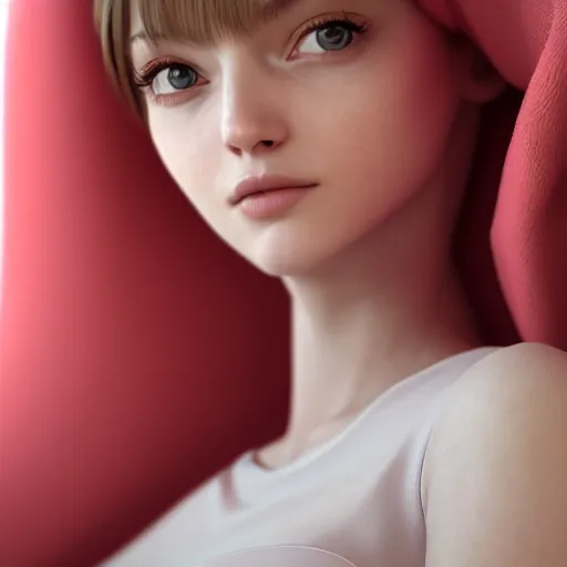 Image similar to 3 d render of a cute thin young woman, red blush, wearing casual clothes, small smile, relaxing on a couch, cozy under a blanket, cozy living room, close up shot, 8 k, octane render, trending on artstation, art by artgerm and irakli nadar, unreal engine 5, hyperrealism, hyperdetailed, ultra realistic