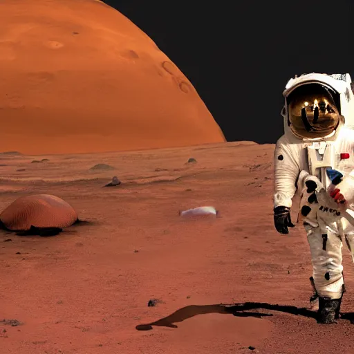 Image similar to Donald Trump, humongously fat, standing on the surface of Mars, NASA photograph 4k, high detail