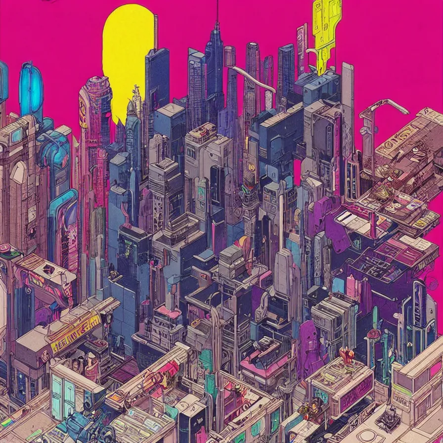 Image similar to ( ( ( ( stylish bar counter in cyberpunk city ) ) ) ) by mœbius!!!!!!!!!!!!!!!!!!!!!!!!!!!, overdetailed art, colorful, artistic record jacket design