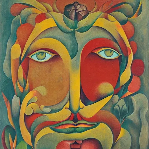 Image similar to floral face portrait by leonetto cappiello and wojciech siudmak and ernst fuchs, anni albers, oil on canvas