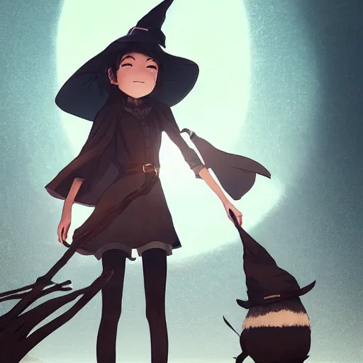 Image similar to full body portrait character concept art, anime key visual of a little witch with her capybara mascot, cinematic lighting, dramatic atmosphere, by dustin nguyen, akihiko yoshida, greg tocchini, greg rutkowski, cliff chiang, 4 k resolution, octane render