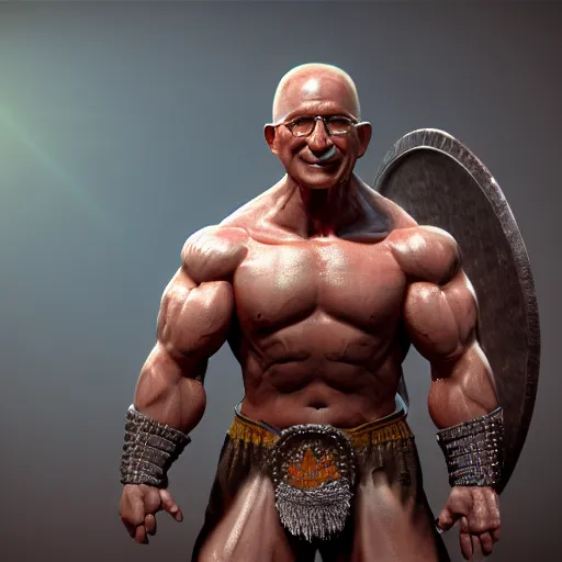 Image similar to harry truman as an amazon warrior, muscles, muscles, 4 k, octane render, volumetric lighting, unreal engine, raytacing