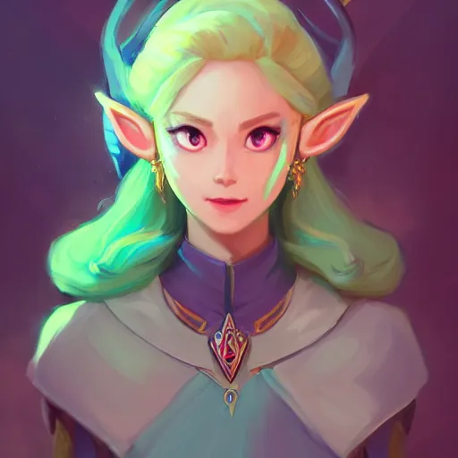 Image similar to a portrait of zelda, elegant, art by lois van baarle and loish and ross tran and rossdraws and sam yang and samdoesarts and artgerm and saruei and disney and wlop, digital art, highly detailed, intricate, sharp focus, trending on artstation hq, deviantart, unreal engine 5, 4 k uhd image