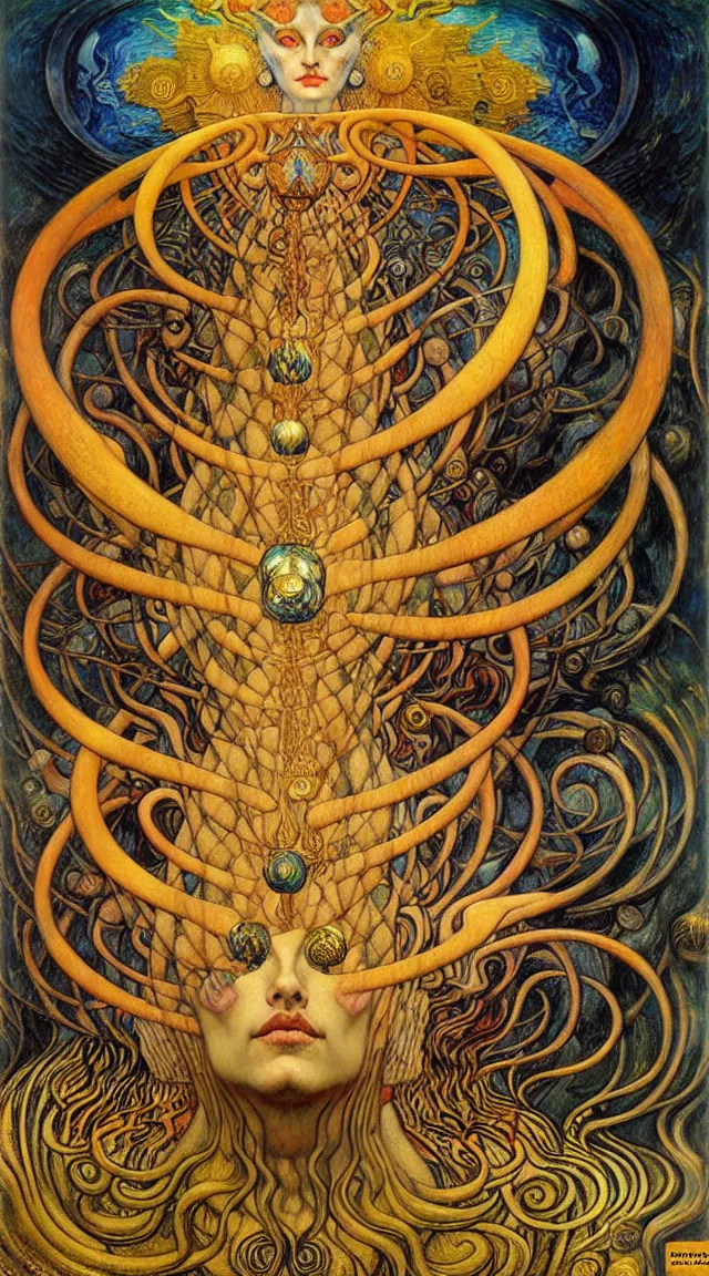 Image similar to Divine Chaos Engine by Karol Bak, Jean Delville, William Blake, Gustav Klimt, and Vincent Van Gogh, symbolist, visionary