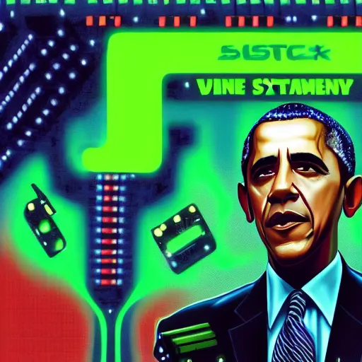 Prompt: barack obama on the cover art of the videogame System Shock 2 (1999), photorealistic, hd, 4k