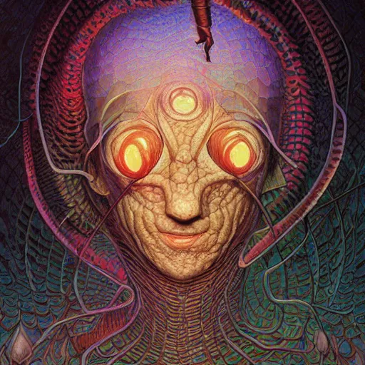 Image similar to fungus labyrinth mohawk scales manifestor portrait by gaston bussierre and charles vess and james jean and erik jones and rhads, inspired by rick and morty, epic, funny, huge scale, beautiful fine face features, intricate high details, sharp, ultradetailed