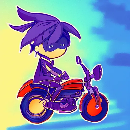 Image similar to niko oneshot riding motorcycle, digital art #OneshotGame