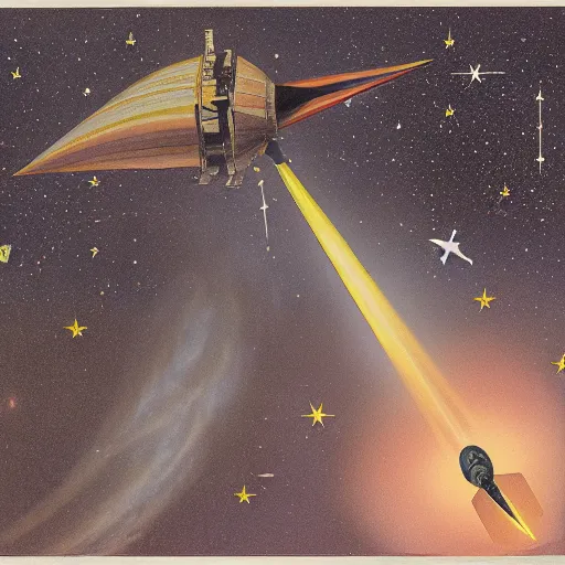 Image similar to A Portuguese rocket-powered caravel soaring through outer space, with stars and galaxies in the background