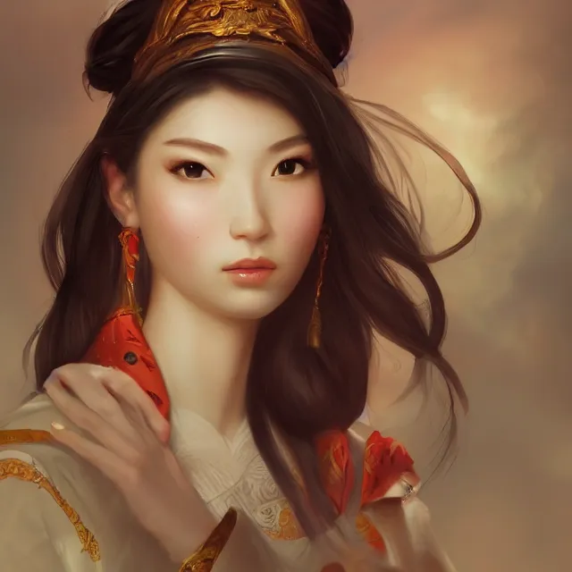 Image similar to beautiful women with oriental faces, character portrait, sharp, digital matte painting, by asher brown durand, trending on artstation