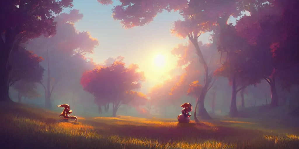 Image similar to the gleaming guardian of the meadow, mattepainting concept Blizzard pixar maya engine on stylized background splash comics global illumination lighting artstation lois van baarle, ilya kuvshinov, rossdraws