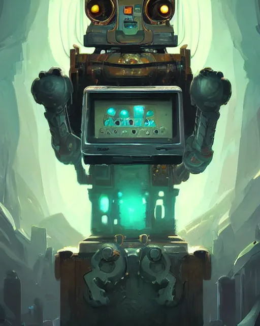 Image similar to robotic slot machine [ thing ], lights, tiny, small, short, dnd character art portrait, matte fantasy painting, deviantart artstation, by jason felix by steve argyle by tyler jacobson by peter mohrbacher, cinema