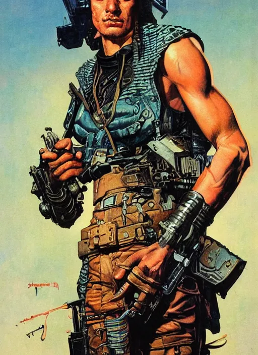 Image similar to cyberpunk mercenary. portrait by clyde caldwell and jean giraud and anton otto fischer and john philip falter and will eisner and gil elvgren