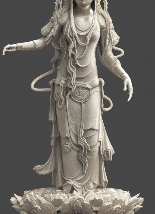 Image similar to a art deco sculpture statue of full body guanyin, intricate complexity,, statue by jane hamilton, ruan jia, character concept, radiant light,, frostbite 3 engine, cryengine, dof, trending on artstation, digital art, fantasy detailed abackground