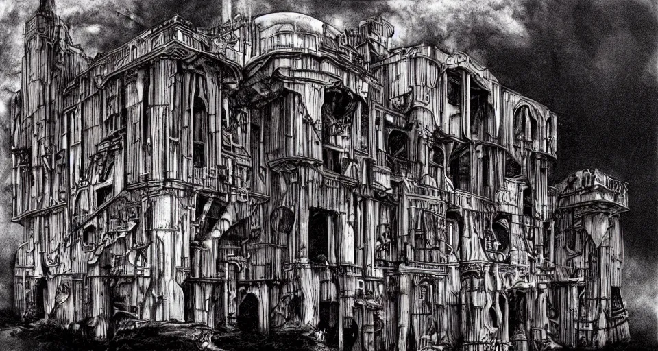 Image similar to the house harkonnen designed by hr giger moebius leonardo da vinci anton la vey and yasushi nirasawa