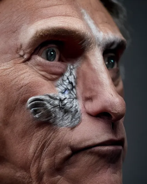 Image similar to president Mauricio Macri in Elaborate Cat Man Makeup and prosthetics designed by Rick Baker, Hyperreal, Head Shots Photographed in the Style of Annie Leibovitz, Studio Lighting