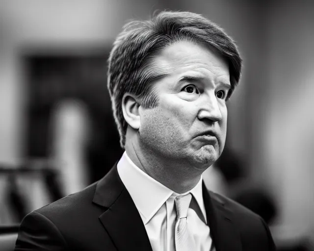 Image similar to photo of brett kavanaugh staring longingly at beer, 5 0 mm f / 2. 8, dramatic, color photo, emotional