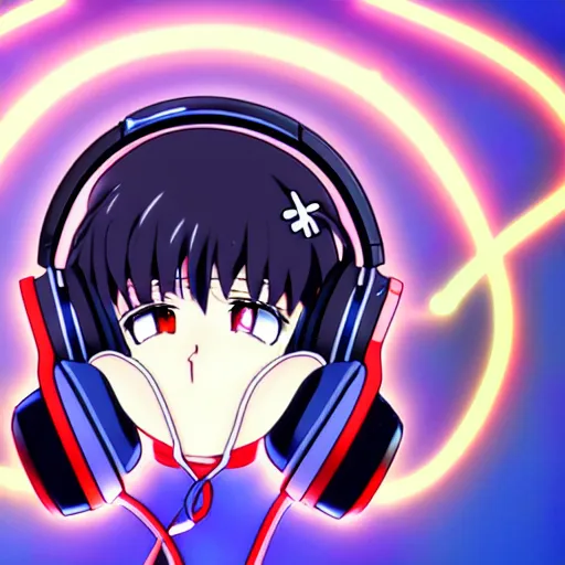 Image similar to An anime character's head wearing retro headphones. 90s anime, Sailor Moon, Neon Genesis, official art, flat cell shading, fantastic screenshot art, trending on artstation