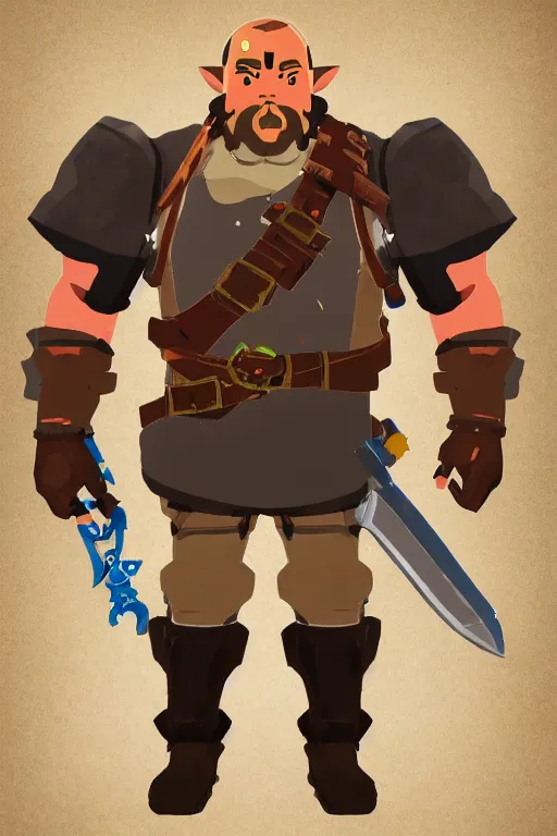 Image similar to an in game portrait of tf 2 heavy from the legend of zelda breath of the wild, breath of the wild art style.