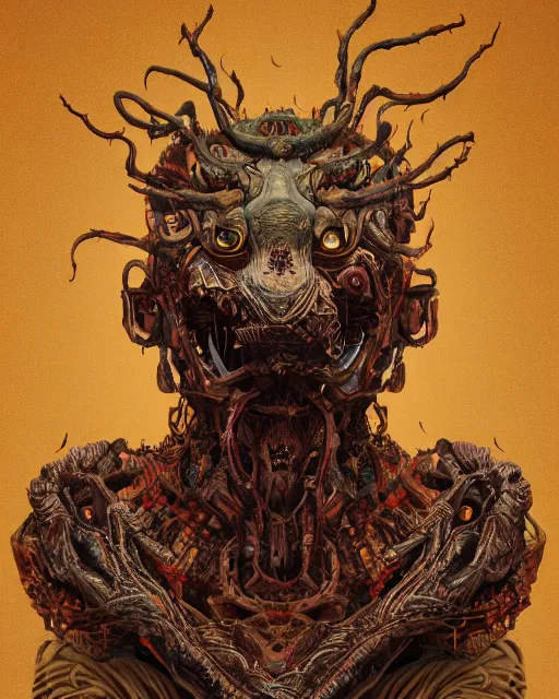 Image similar to portrait of a monster with six arms, full body, six arms, intricate abstract. intricate artwork. by Tooth Wu, wlop, beeple, dan mumford. mulholland drive by david lynch, dune by david lynch, octane render, trending on artstation, greg rutkowski very coherent symmetrical artwork. cinematic, hyper realism, high detail, octane render, 8k, iridescent accents