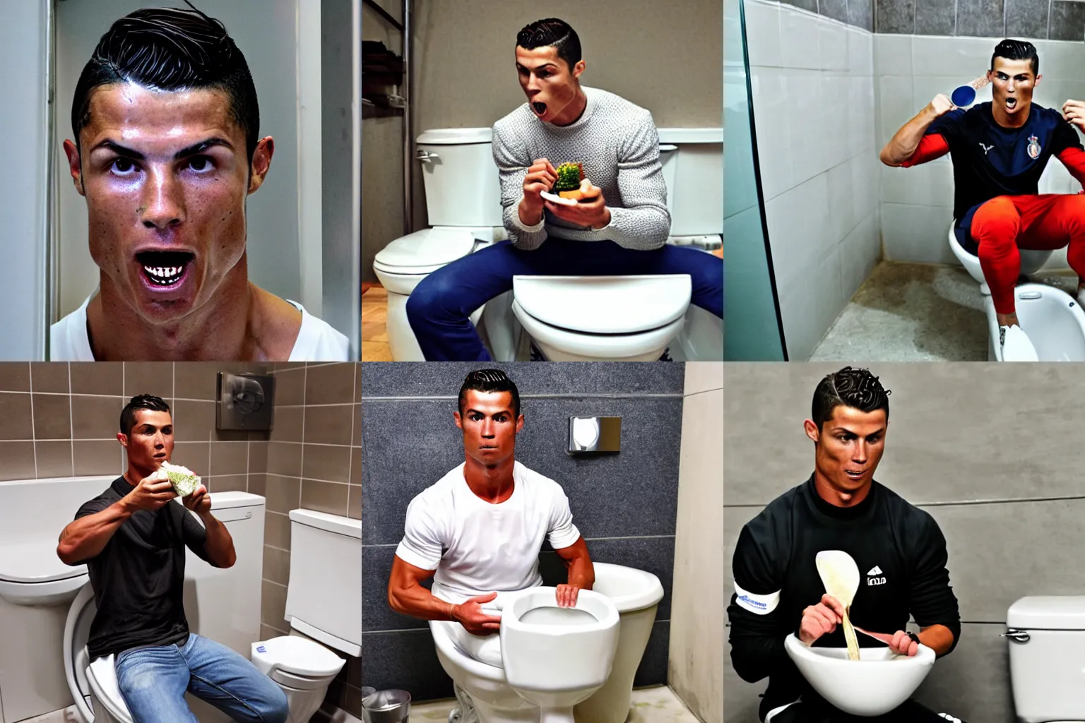 Prompt: cristiano ronaldo eating from a toilet bowl