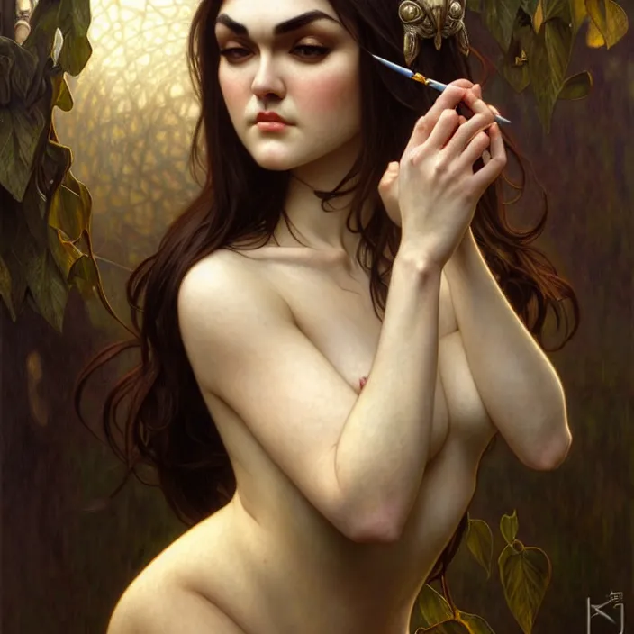 Image similar to ancient queen sasha grey, symetrical, diffuse lighting, fantasy, intricate, elegant, highly detailed, lifelike, photorealistic, digital painting, artstation, illustration, concept art, 4 k, smooth, sharp focus, art by john collier and albert aublet and krenz cushart and artem demura and alphonse mucha