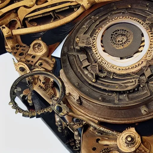Prompt: steampunk record player, highly detailed, sharp focus