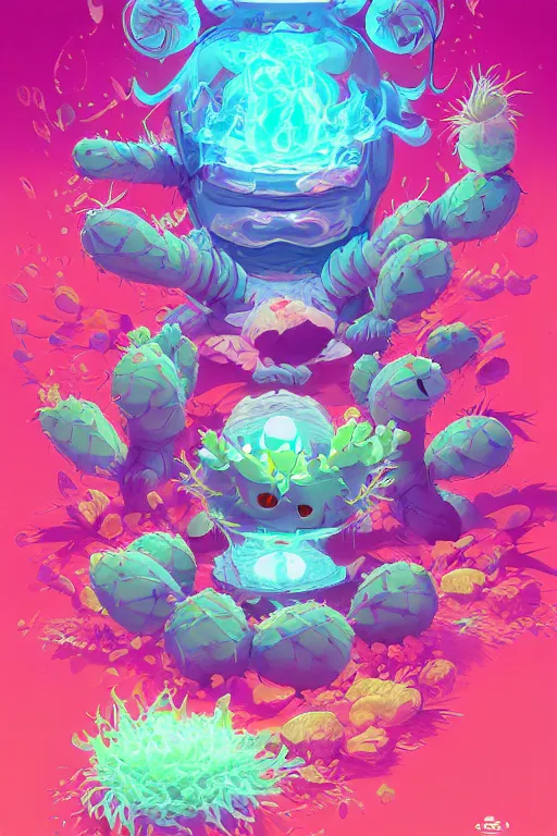 Image similar to roots cactus sushi cristal smurf ghost creature animal sushi cristal very big eye roots cactus elemental flush of force nature micro world fluo fishscale, behance hd by jesper ejsing, by rhads, makoto shinkai and lois van baarle, ilya kuvshinov, rossdraws radiating a glowing aura global illumination ray tracing hdr