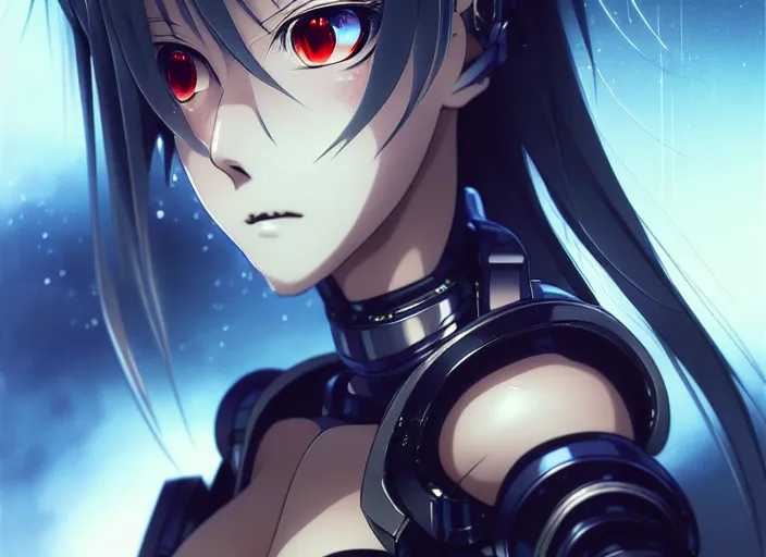 Prompt: a anime portrait of a cyborg woman, finely detailed features, closeup at the face, sharp focus, perfect art, expressive tone, night time city background, cinematic lighting, highly detailed, intricate, smooth, anime!! artstation, trending on pixiv fanbox, painted by greg rutkowski, studio ghibli, yoji shinkawa, hayao miyazaki,