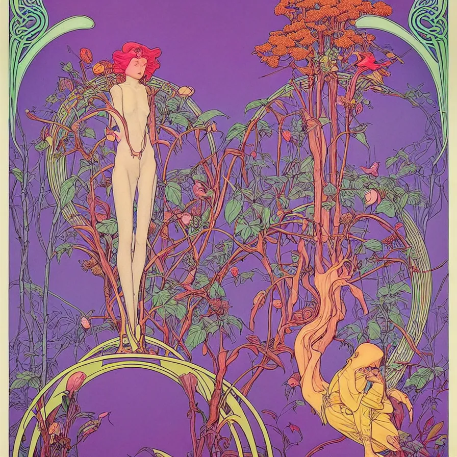 Prompt: ( ( ( beautiful strange forest and flowers and birds surrounded by an art nouveau style decorative frame ) ) ) by mœbius!!!!!!!!!!!!!!!!!!!!!!!!!!!, overdetailed art, colorful, record jacket, cover art design