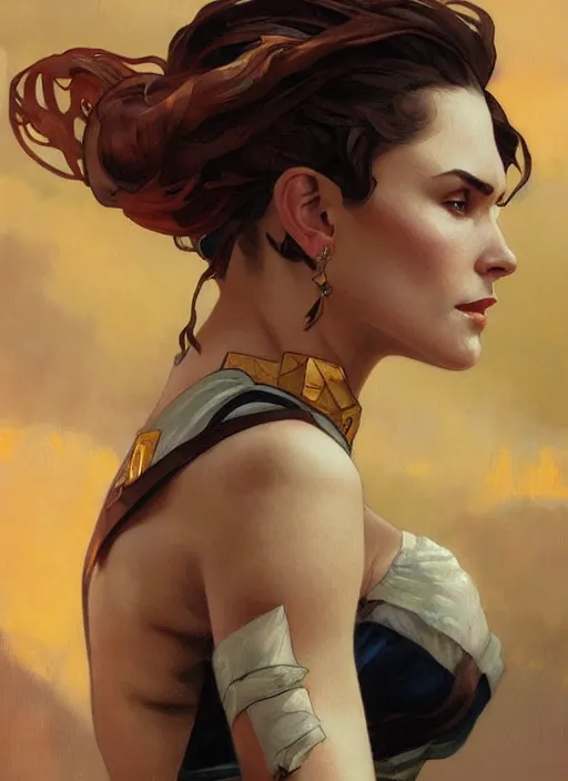 Prompt: a painting of jadzia dax with trill markings. beautiful art by artgerm and greg rutkowski and alphonse mucha