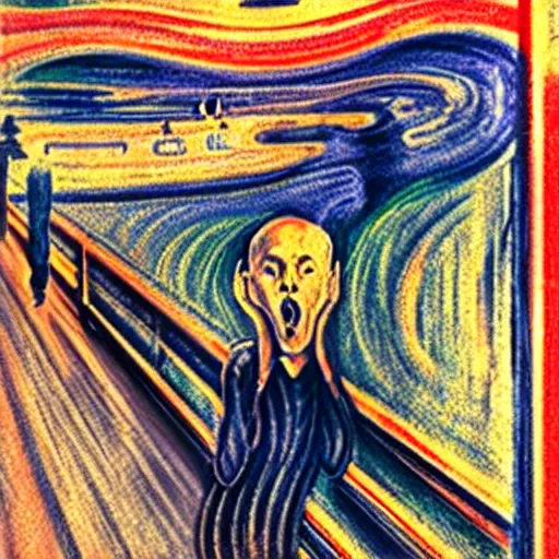 Prompt: the munch scream on a beach during a thunderstorm