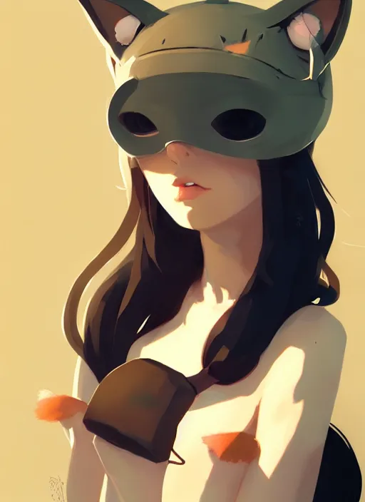 Image similar to portrait of cute catgirl with cat ears, by atey ghailan, by greg rutkowski, by greg tocchini, by james gilleard, by joe gb fenton, by in kaethe butcher, dynamic lighting, gradient light yellow, brown, blonde cream and white color in scheme, grunge aesthetic