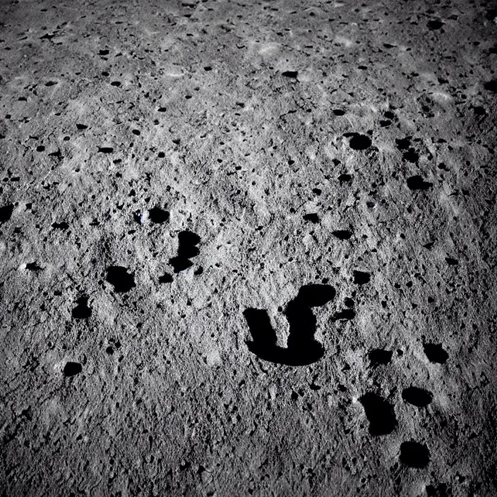 Prompt: wide angle view of the moon with boot prints that kook like the punisher symbol embossed