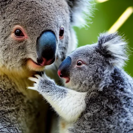 Prompt: a koala giving a quokka a high five