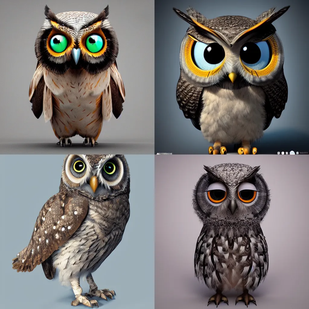 Prompt: a cute owl character, mechanical owl, trending in artstation, realistic, render with unreal engine