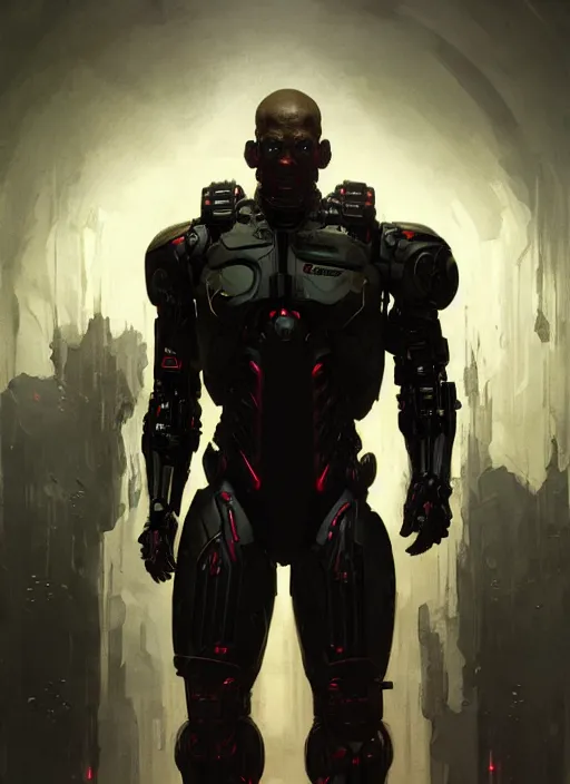 Image similar to mark sinclair as victor stone, full body concept, cyborg, borg, strogg, face of a man, terminator, flesh, quake strogg, doom demon, wolfenstein, monstrous, powerful, symmetry, symmetrical, concept art by ruan jia and greg rutkowski