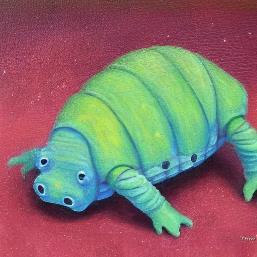 Prompt: A tardigrade-moss-piglet !dream Zach Galianifakis painting by Thomas-Montacellinio